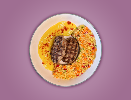 Μπιφτέκια μοσχαρίσια με πλιγούρι και ψητά λαχανικά