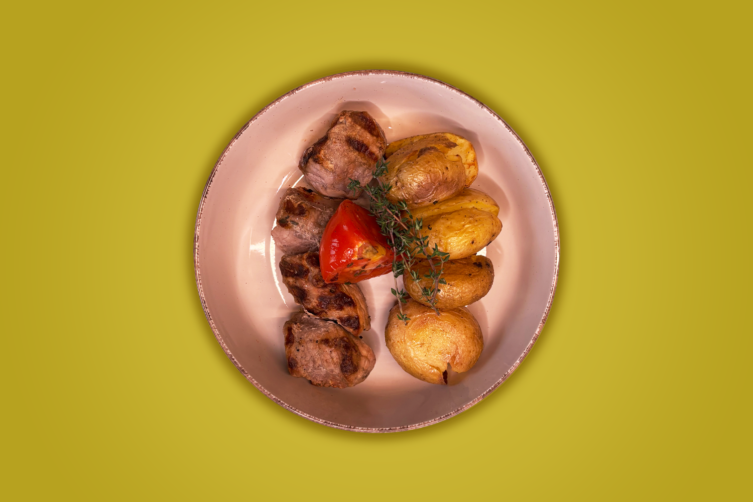 Σουβλάκι ψαρονέφρι με τσακιστές πατάτες